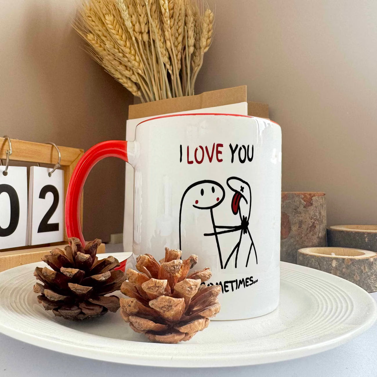 Funny "I Love You But Sometimes..." Stick Figure Ceramic Coffee Mug – Sarcastic Dark Humor Couple Gag Novelty Cup with Black Accent (M1111)