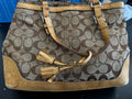 Coach Signature Tote Bag Brown Monogram Canvas Leather Shoulder Handbag