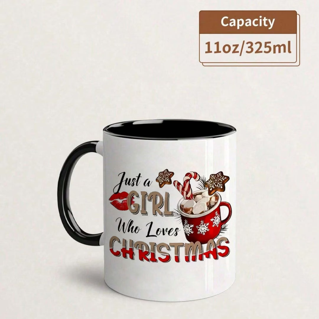 Festive "Just a Girl Who Loves Christmas" Ceramic Coffee Mug – Holiday Hot Cocoa & Winter Novelty Cup (M1144)