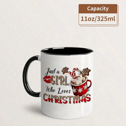 Festive "Just a Girl Who Loves Christmas" Ceramic Coffee Mug – Holiday Hot Cocoa & Winter Novelty Cup (M1144)