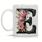 Personalized "Black Letter Floral Initial" Ceramic Coffee Mug – Custom Letter A-Z Pink Roses & Vintage Monogram Novelty Cup (M1141)
