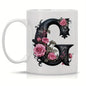 Personalized "Black Letter Floral Initial" Ceramic Coffee Mug – Custom Letter A-Z Pink Roses & Vintage Monogram Novelty Cup (M1141)