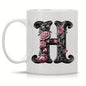 Personalized "Black Letter Floral Initial" Ceramic Coffee Mug – Custom Letter A-Z Pink Roses & Vintage Monogram Novelty Cup (M1141)