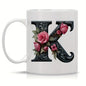 Personalized "Black Letter Floral Initial" Ceramic Coffee Mug – Custom Letter A-Z Pink Roses & Vintage Monogram Novelty Cup (M1141)