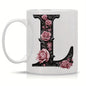 Personalized "Black Letter Floral Initial" Ceramic Coffee Mug – Custom Letter A-Z Pink Roses & Vintage Monogram Novelty Cup (M1141)