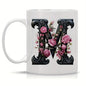 Personalized "Black Letter Floral Initial" Ceramic Coffee Mug – Custom Letter A-Z Pink Roses & Vintage Monogram Novelty Cup (M1141)