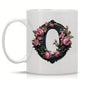 Personalized "Black Letter Floral Initial" Ceramic Coffee Mug – Custom Letter A-Z Pink Roses & Vintage Monogram Novelty Cup (M1141)