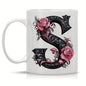 Personalized "Black Letter Floral Initial" Ceramic Coffee Mug – Custom Letter A-Z Pink Roses & Vintage Monogram Novelty Cup (M1141)