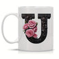 Personalized "Black Letter Floral Initial" Ceramic Coffee Mug – Custom Letter A-Z Pink Roses & Vintage Monogram Novelty Cup (M1141)