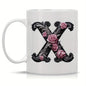 Personalized "Black Letter Floral Initial" Ceramic Coffee Mug – Custom Letter A-Z Pink Roses & Vintage Monogram Novelty Cup (M1141)