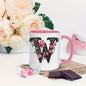 Personalized "Black Letter Floral Initial" Ceramic Coffee Mug – Custom Letter A-Z Pink Roses & Vintage Monogram Novelty Cup (M1141)