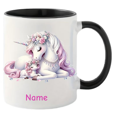 Personalized "Magical Unicorn Mother & Baby" Ceramic Coffee Mug – Custom Name Pink Floral Unicorns & Fantasy Novelty Cup (M1160)