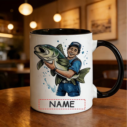 Personalized "Big Catch Fisherman" Ceramic Coffee Mug – Custom Name Fishing & Angler Novelty Cup (M1098)