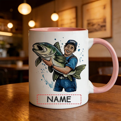Personalized "Big Catch Fisherman" Ceramic Coffee Mug – Custom Name Fishing & Angler Novelty Cup (M1098)