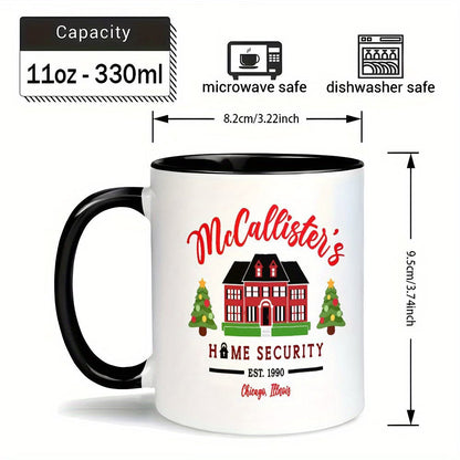 Funny "McCallister's Home Security" Ceramic Coffee Mug – Home Alone Movie Fan, Holiday & Christmas Novelty Cup with Black Accent (M1146)