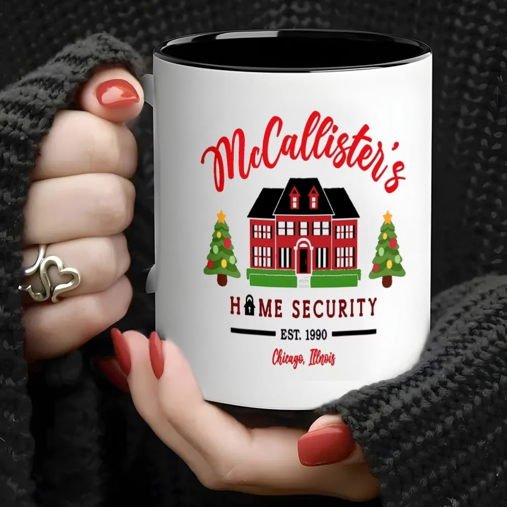Funny "McCallister's Home Security" Ceramic Coffee Mug – Home Alone Movie Fan, Holiday & Christmas Novelty Cup with Black Accent (M1146)