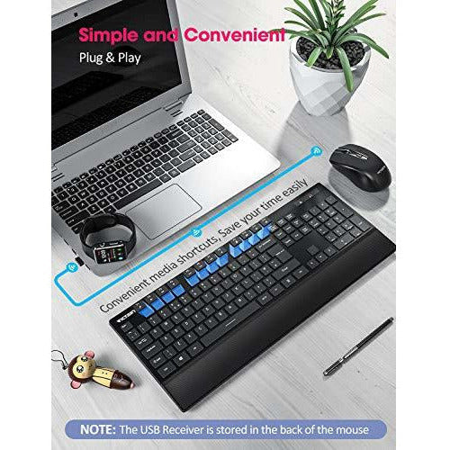 Wireless Keyboard Mouse Set, VicTsing Quiet Keyboard and Mouse UK with Comfortable Wrist Rest, Easy Connect with Laptop PC Computer Windows etc.