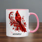 Personalized "Red Cardinal & Floral Scroll" Ceramic Coffee Mug – Custom Name Winter Bird, Nature & Memorial Novelty Cup (M1161)