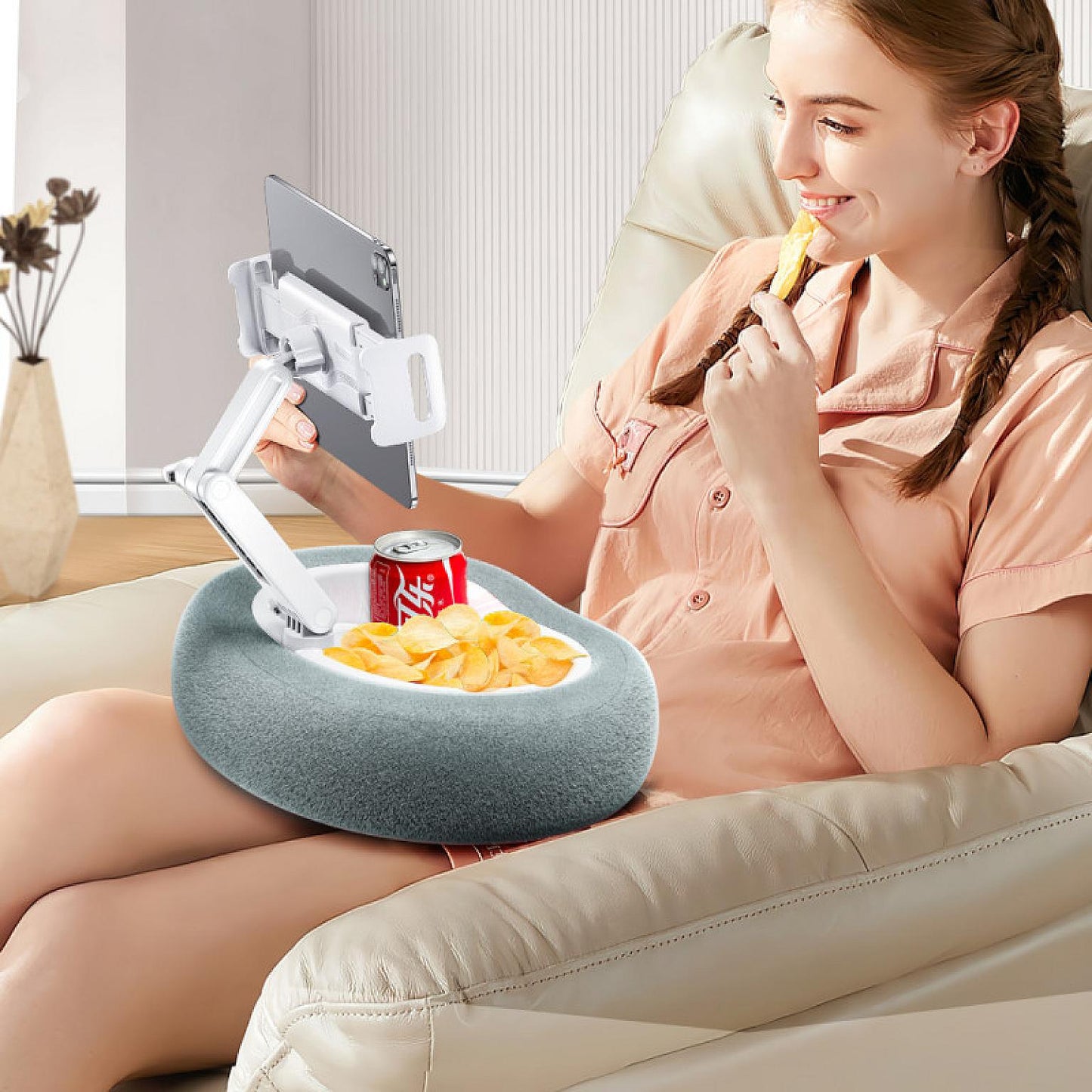 Cozy Lap Cushion Tray Bed Sofa Desk Phone Tablet Holder with Snack Bowls H114