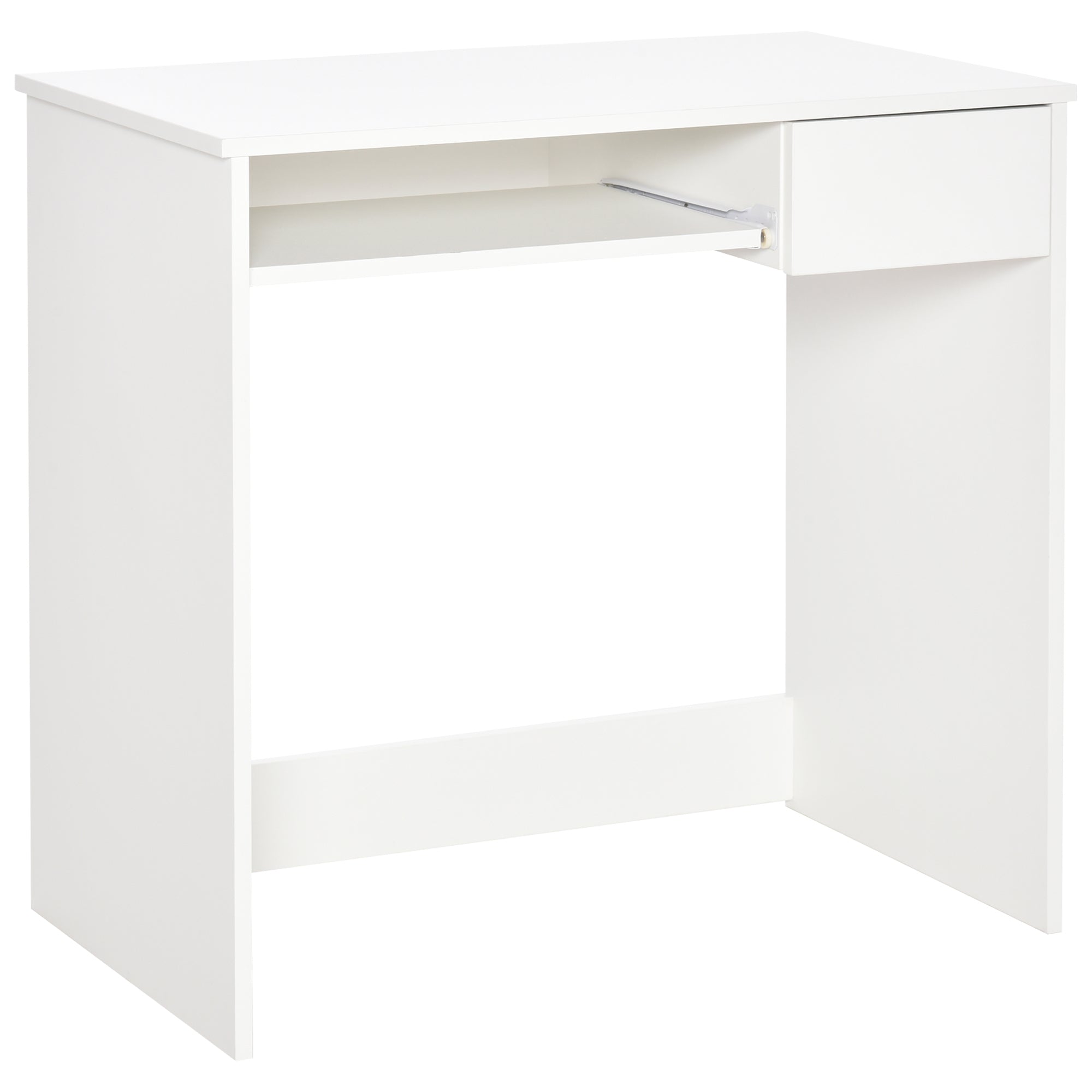 Compact Computer Table with Keyboard Tray Drawer White