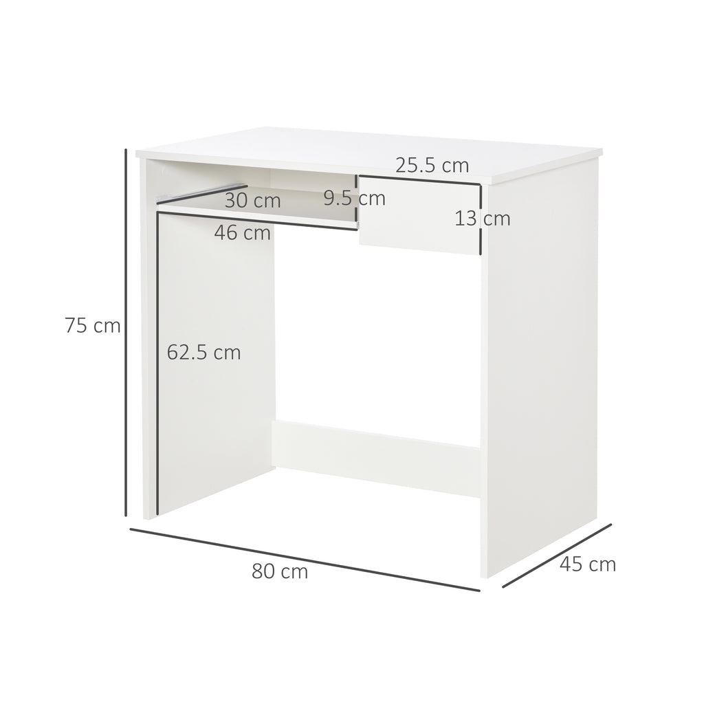 Compact Computer Table with Keyboard Tray Drawer White