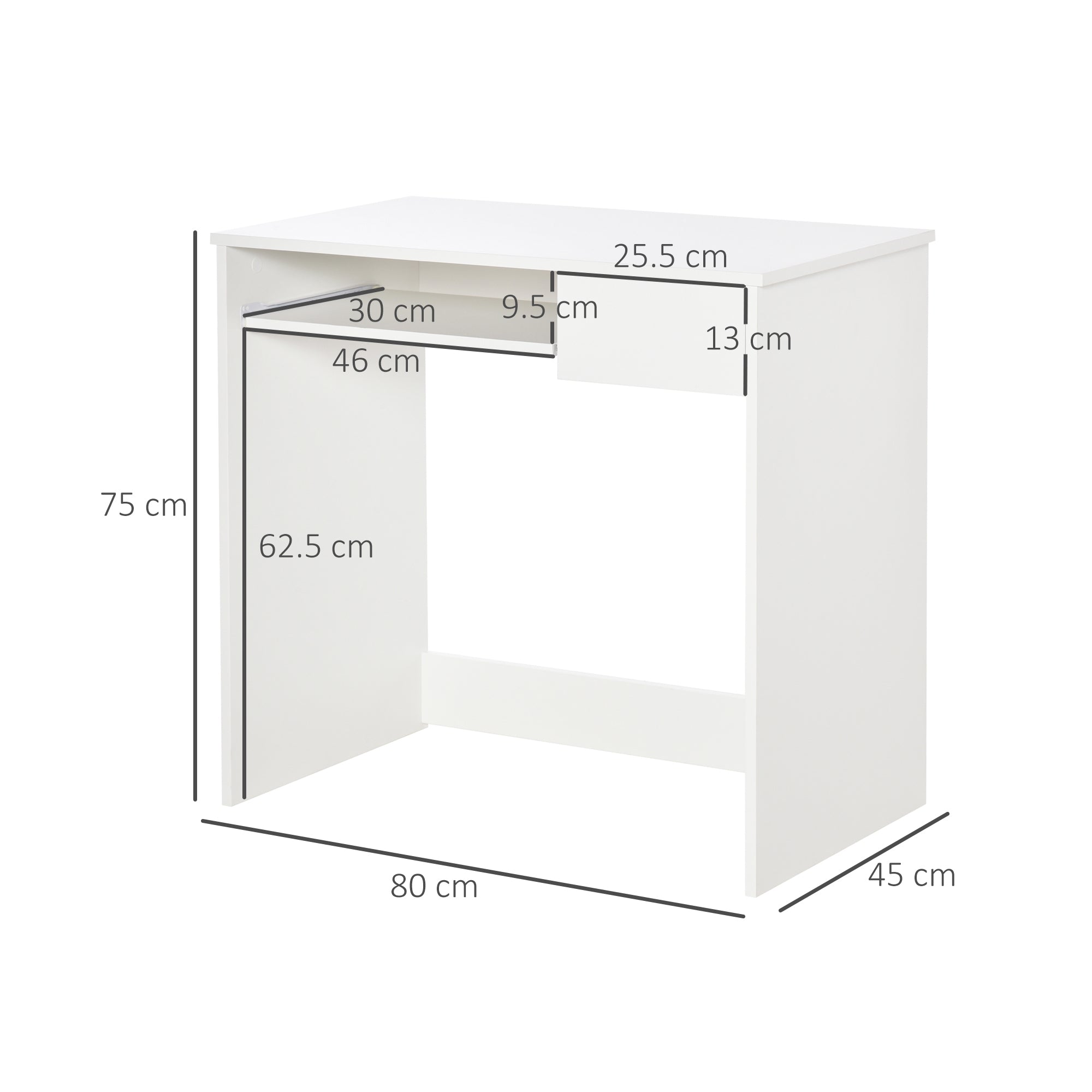Compact Computer Table with Keyboard Tray Drawer White
