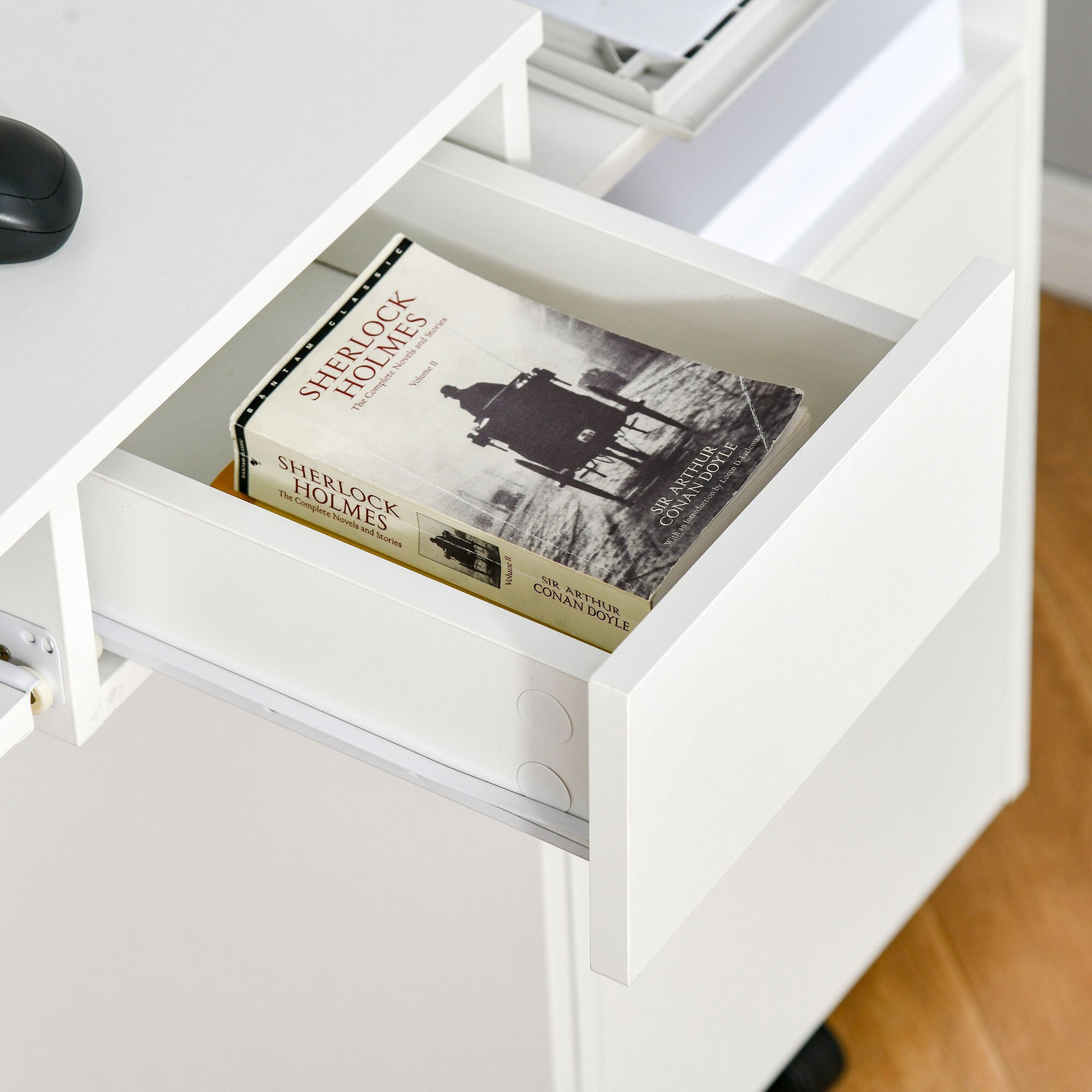 Compact Computer Table with Keyboard Tray Drawer White
