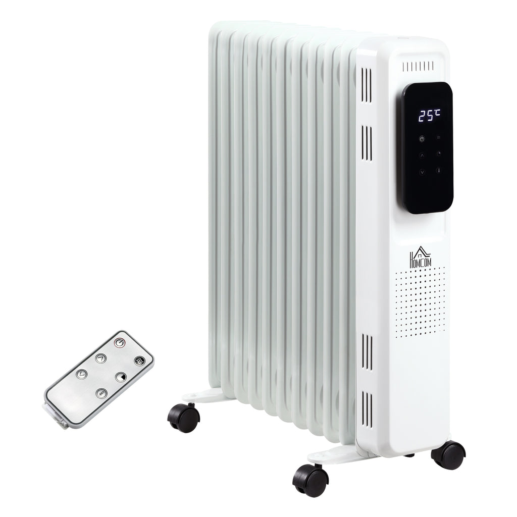 2720W Oil Filled Radiator 11 Fin 24Hrs Timer Safety Cut off Remote White