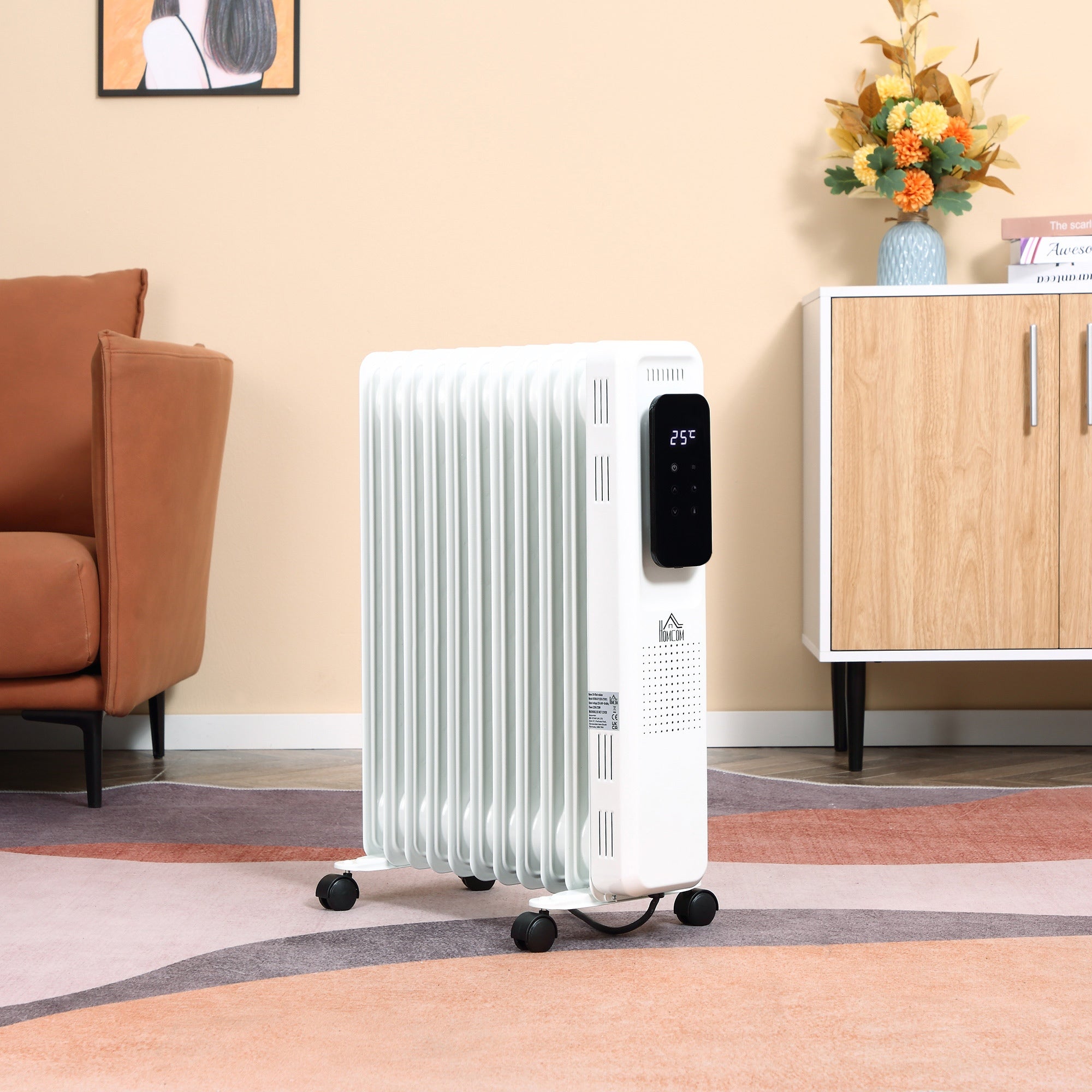 2720W Oil Filled Radiator 11 Fin 24Hrs Timer Safety Cut off Remote White