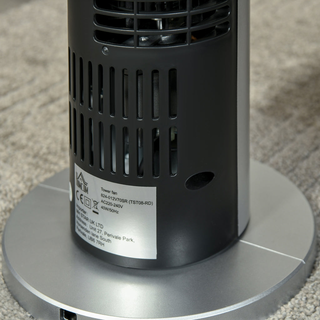 40W Wind Speed Adjustable ABS Quiet Oscillating Tower Fan w/ Remote Silver