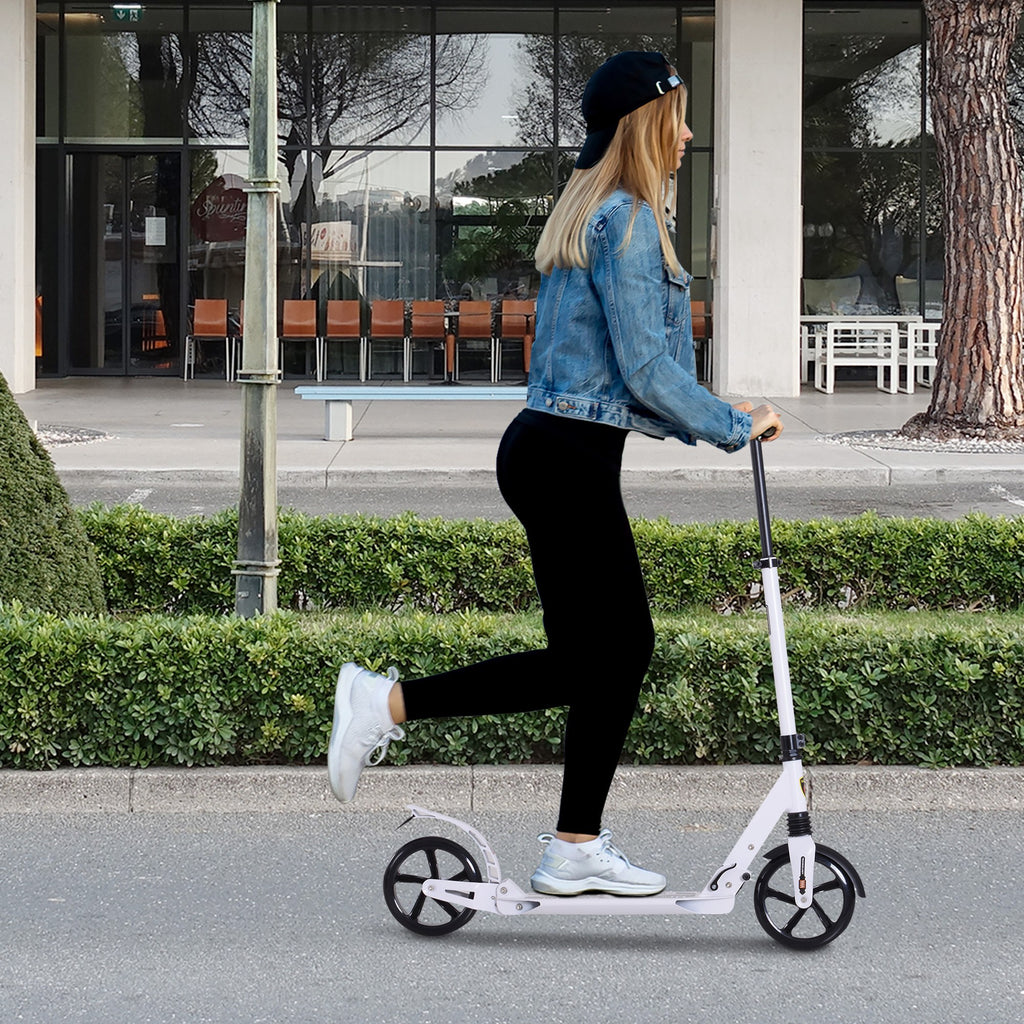 Kick Scooter Folding 2 Big Wheels Adjustable  Adult Teens For 14+ White HOMCOM