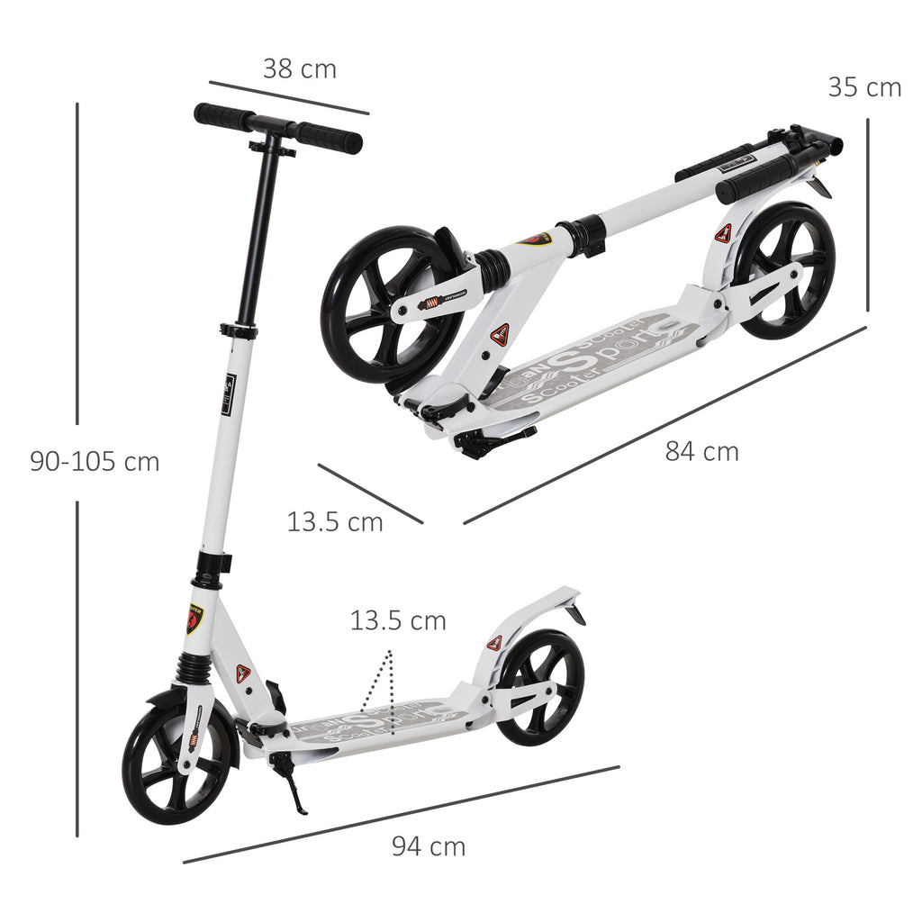 Kick Scooter Folding 2 Big Wheels Adjustable  Adult Teens For 14+ White HOMCOM