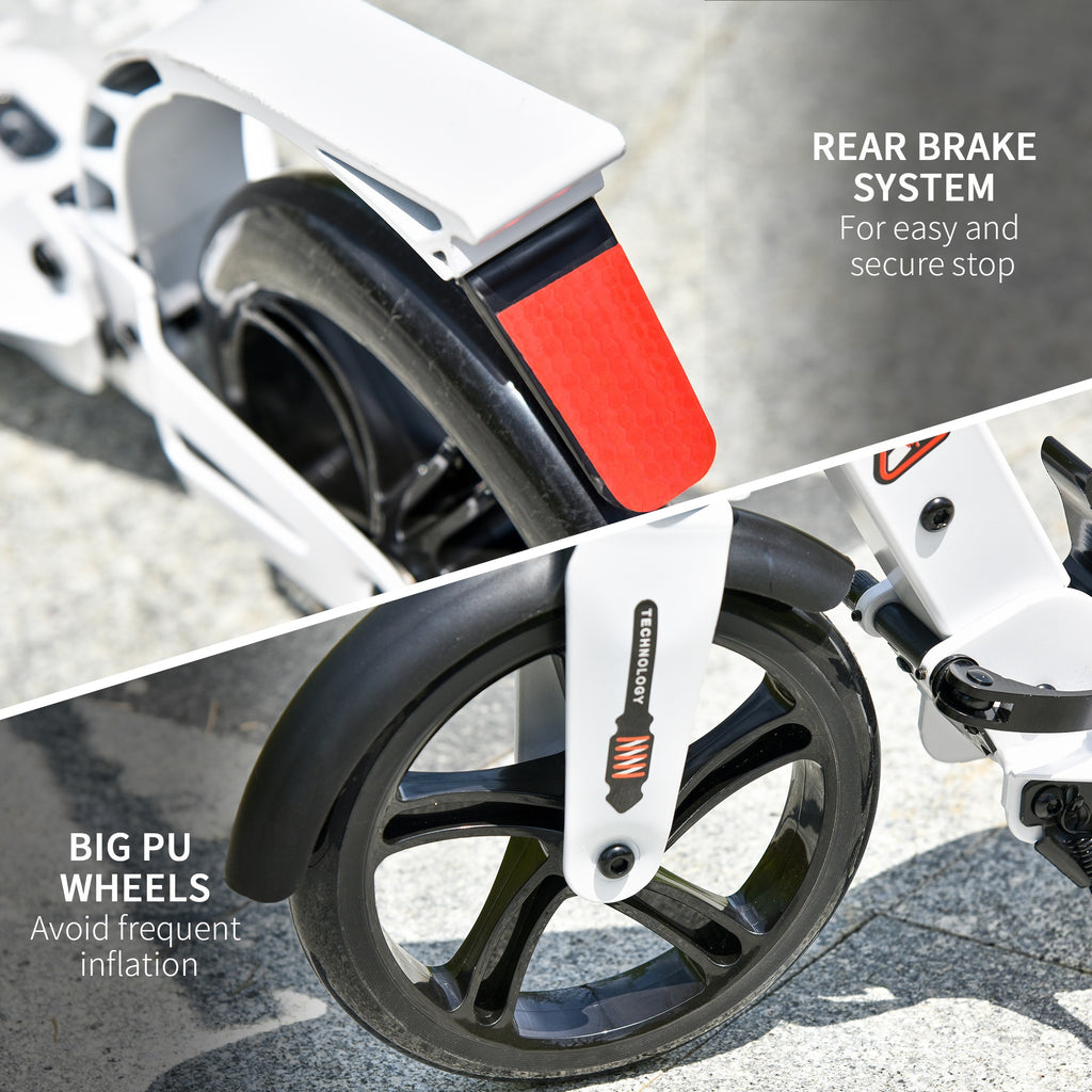 Kick Scooter Folding 2 Big Wheels Adjustable  Adult Teens For 14+ White HOMCOM