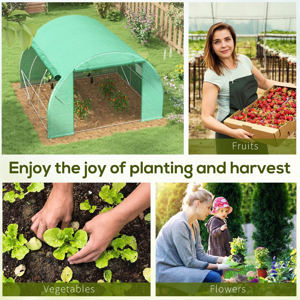 3 x 3 x 2 m Polytunnel Greenhouse Pollytunnel Tent w/ Steel Frame Green