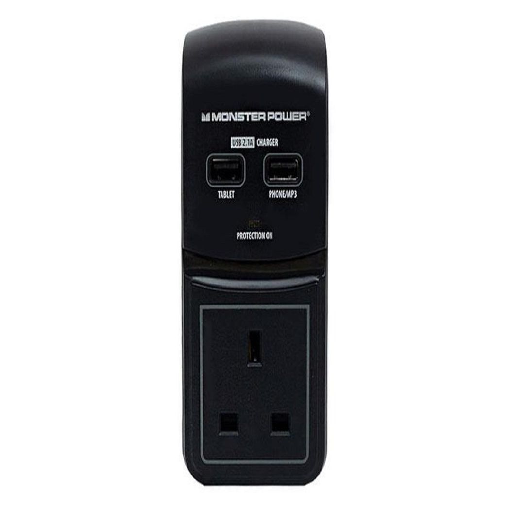 Monster Power Core 100 Surge Protected Socket with 2 USB Charging Ports, Black