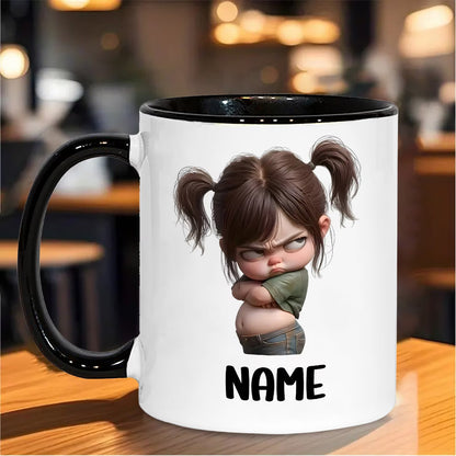 Personalized "Sassy Pigtails Grumpy Girl" Ceramic Coffee Mug – Custom Name Funny Salking Child & Humorous Character Novelty Cup (M1170)