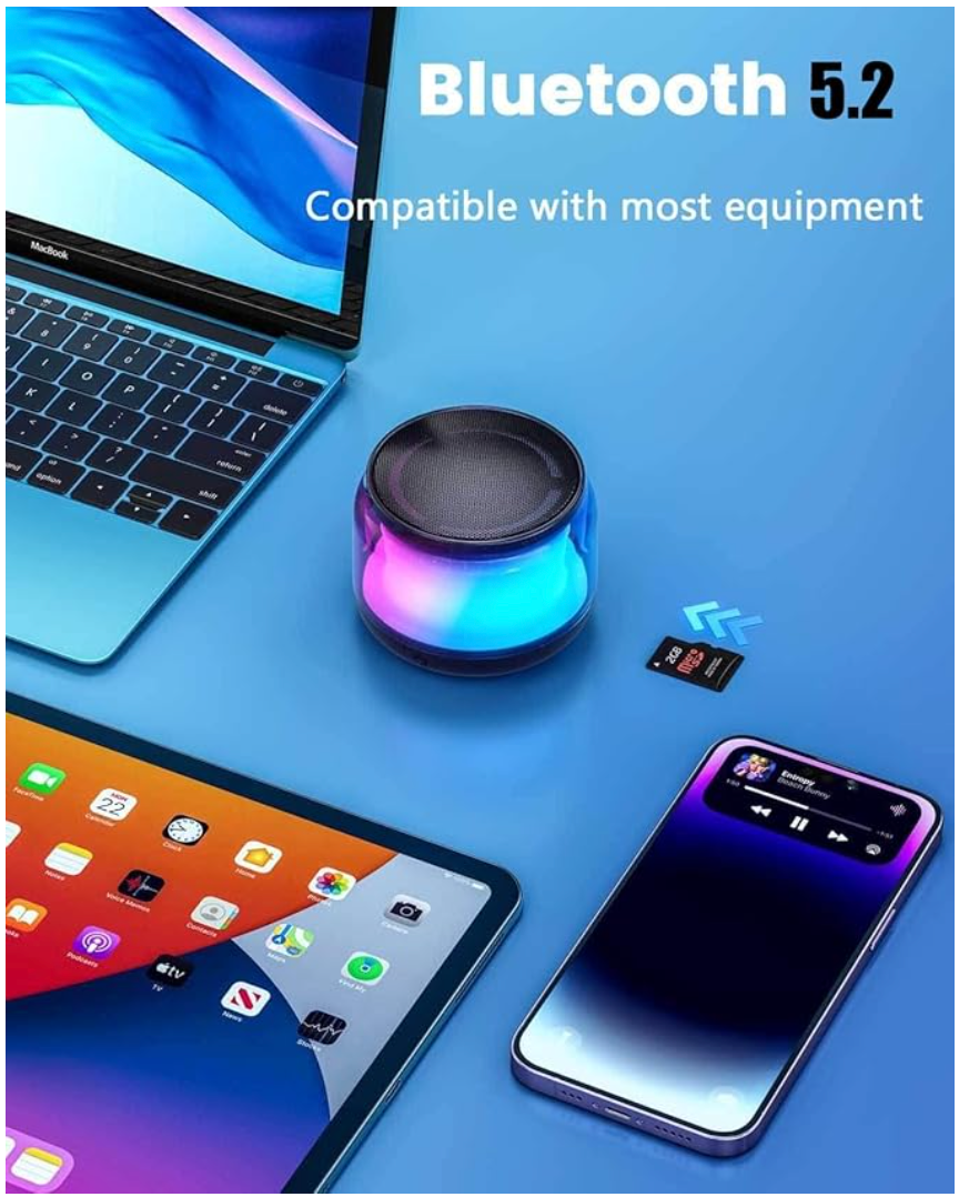 Bluetooth Speaker, Portable Wireless Bluetooth Speaker with Colorful Lights,5-20 Hour Playtime,Bluetooth 5.2 USB C Fast Charge UK