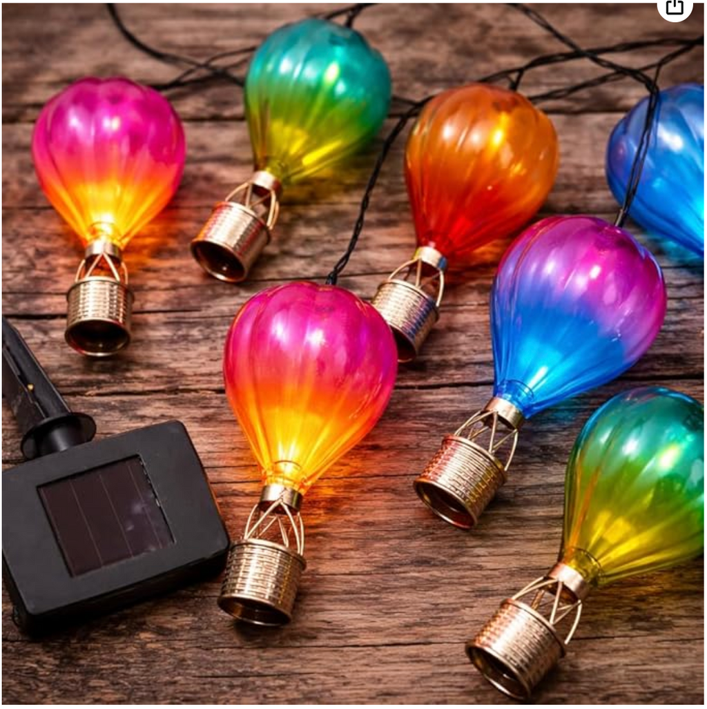 Festive Lights - Solar Hot Air Balloon String Lights - 4.7m Outdoor Garden Fairy Lights, 10 LEDs Multi Colour Hanging Decorative Solar Lights for Patio, Pergola, Balcony Lighting, Weather Resistant