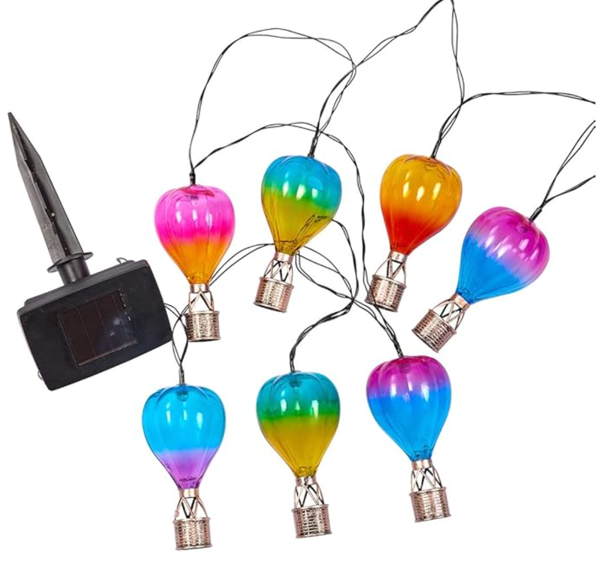 Festive Lights - Solar Hot Air Balloon String Lights - 4.7m Outdoor Garden Fairy Lights, 10 LEDs Multi Colour Hanging Decorative Solar Lights for Patio, Pergola, Balcony Lighting, Weather Resistant