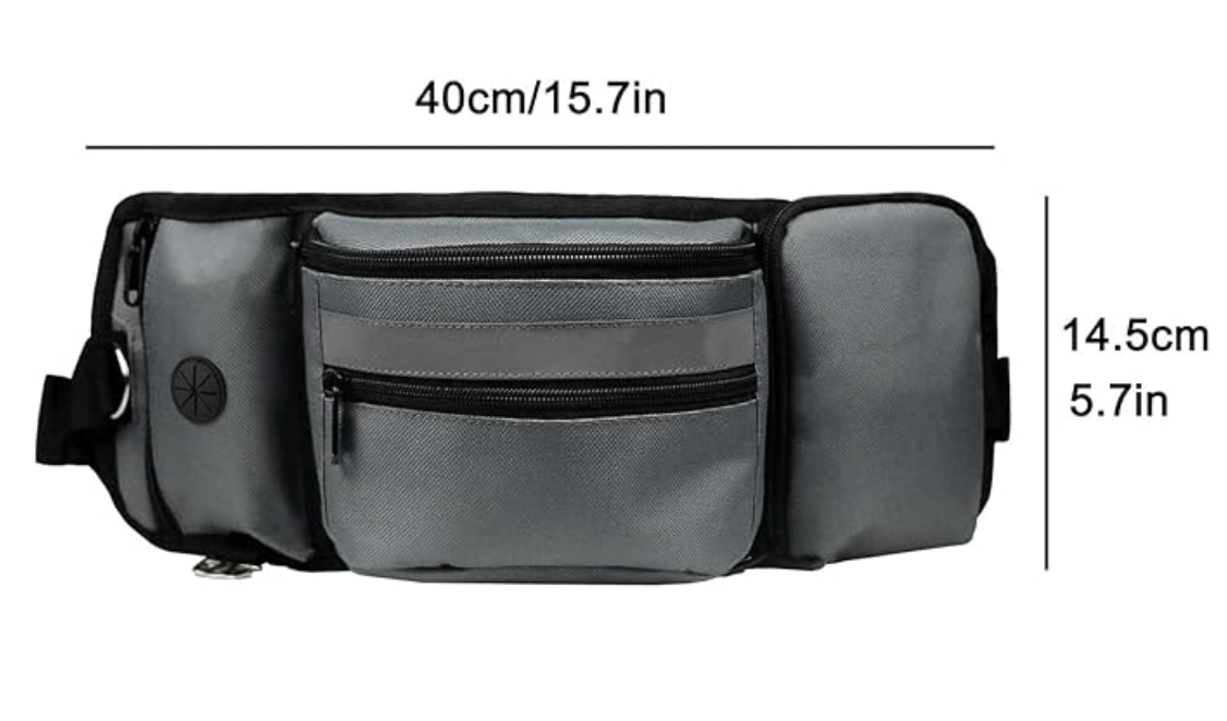 Pouch for Training-Built in Poop Bag Dispenser with Hidden Water Bottle Holder (Bottle not Included), Waist Belt Fanny Pack for Puppy Class, Travel, Running, Walking and Camping, Grey