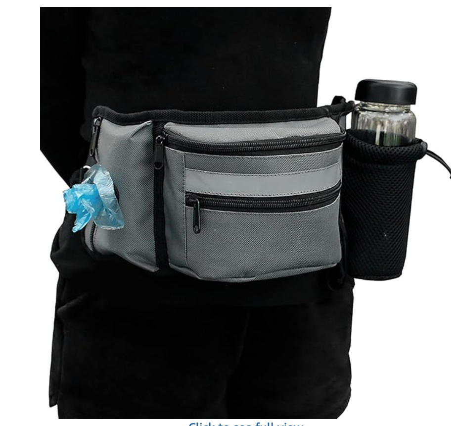 Pouch for Training-Built in Poop Bag Dispenser with Hidden Water Bottle Holder (Bottle not Included), Waist Belt Fanny Pack for Puppy Class, Travel, Running, Walking and Camping, Grey