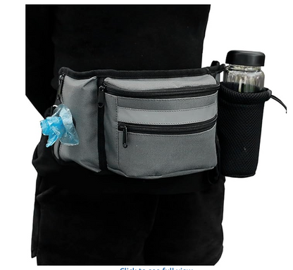 Pouch for Training-Built in Poop Bag Dispenser with Hidden Water Bottle Holder (Bottle not Included), Waist Belt Fanny Pack for Puppy Class, Travel, Running, Walking and Camping, Grey