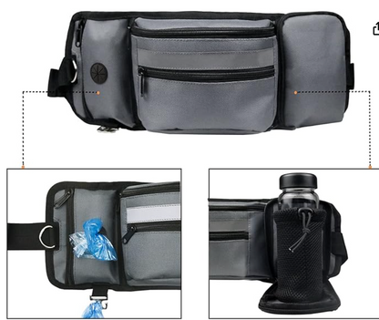 Pouch for Training-Built in Poop Bag Dispenser with Hidden Water Bottle Holder (Bottle not Included), Waist Belt Fanny Pack for Puppy Class, Travel, Running, Walking and Camping, Grey