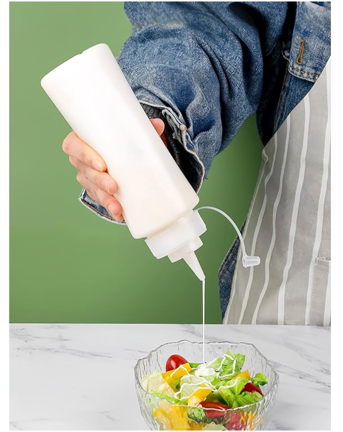 Bottles with Caps, 3 Pack Squeezy Sauce Bottles, Plastic Squeeze Dispensers with Measurements for Ketchup, BBQ, Sauces, Syrup, Dressings (1000ML)