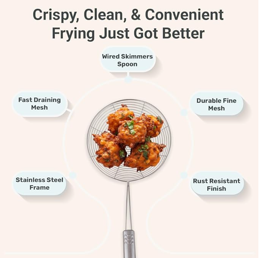 3 Stainless Steel Strainer Wire Skimmer Spoon Spider Ladle Skimmers with Handle for Kitchen Cooking and Frying Food Pasta Spaghetti Noodle UK