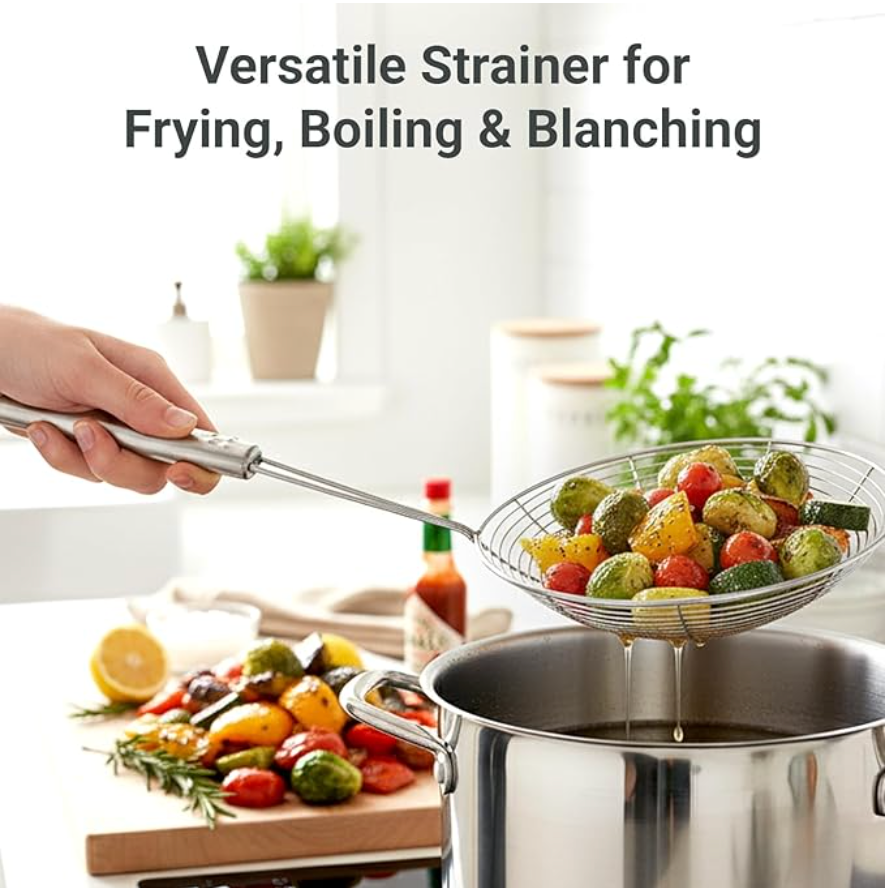 3 Stainless Steel Strainer Wire Skimmer Spoon Spider Ladle Skimmers with Handle for Kitchen Cooking and Frying Food Pasta Spaghetti Noodle UK