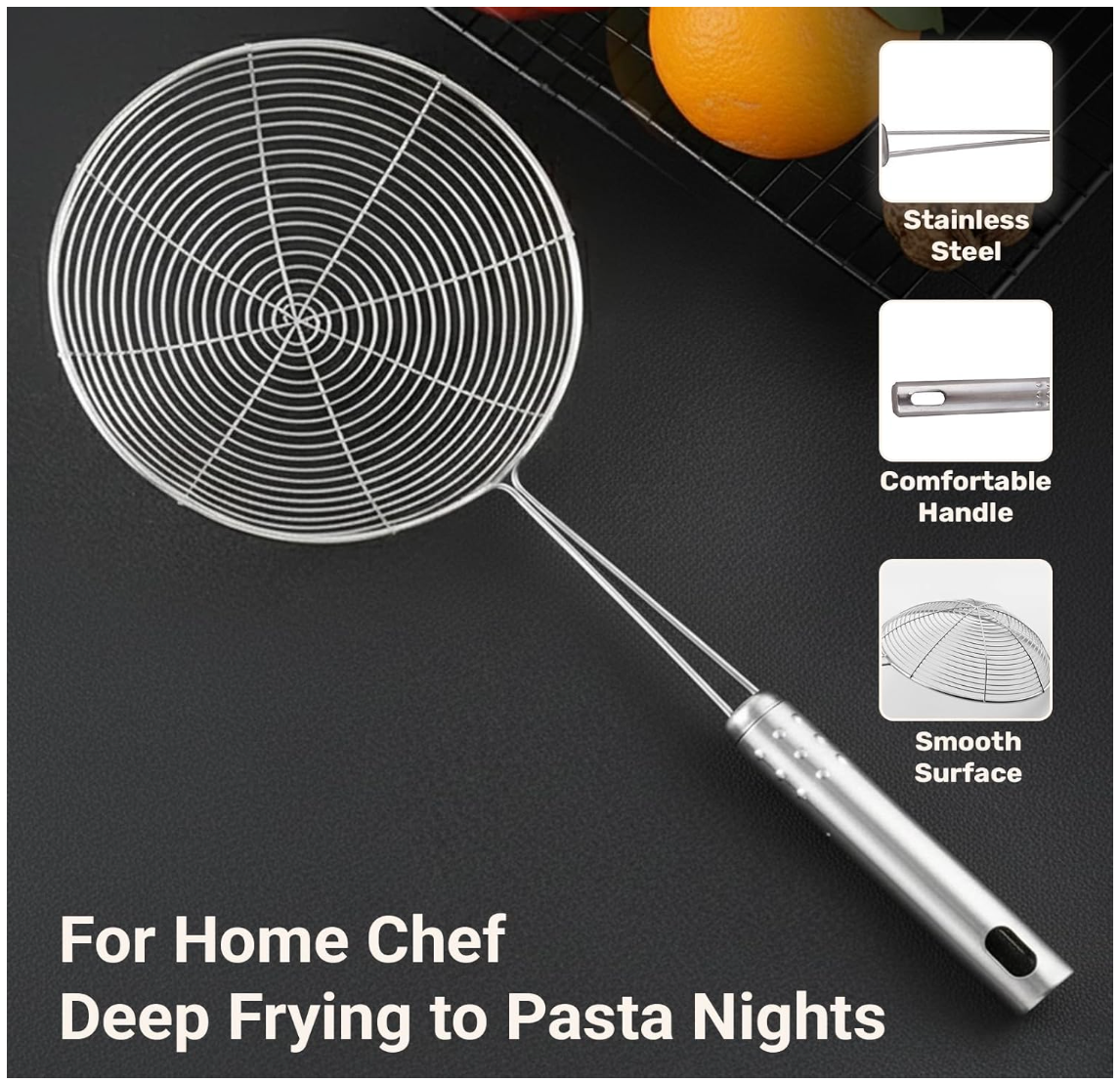 3 Stainless Steel Strainer Wire Skimmer Spoon Spider Ladle Skimmers with Handle for Kitchen Cooking and Frying Food Pasta Spaghetti Noodle UK