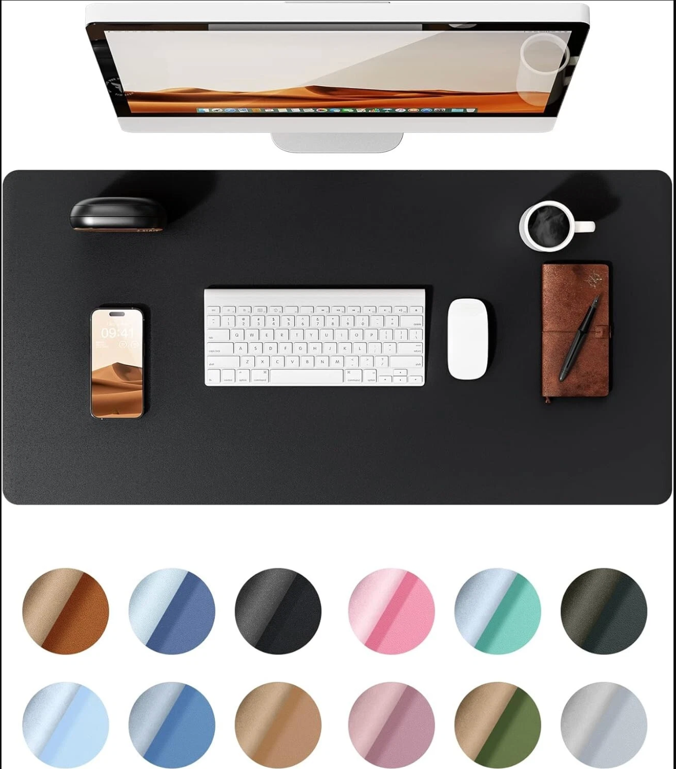 Oterri Black AntiSlip Desk Pad Waterproof Oil Proof PVC Leather Desk Mat 60x43cm