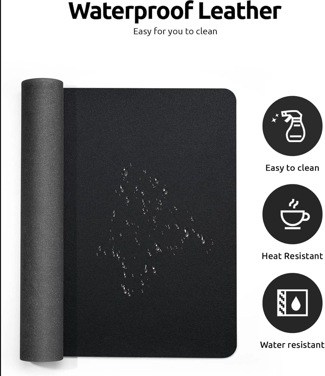 Oterri Black AntiSlip Desk Pad Waterproof Oil Proof PVC Leather Desk Mat 60x43cm