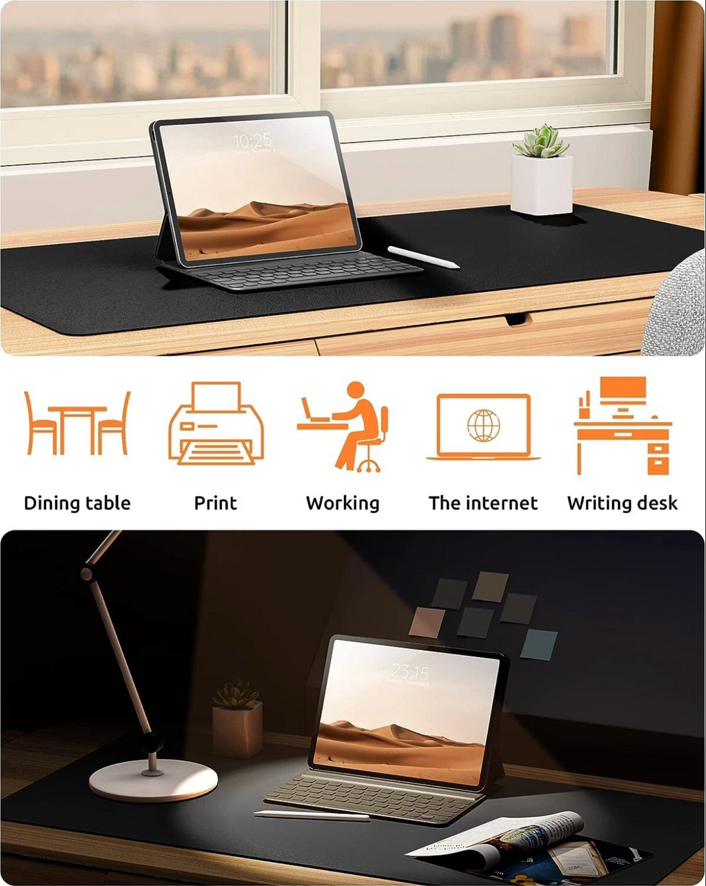 Oterri Black AntiSlip Desk Pad Waterproof Oil Proof PVC Leather Desk Mat 60x43cm